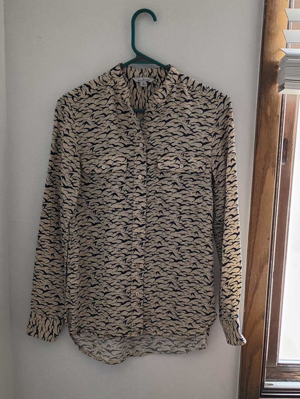 L.L. Bean Signature Cream Blouse with Navy Abstract Print